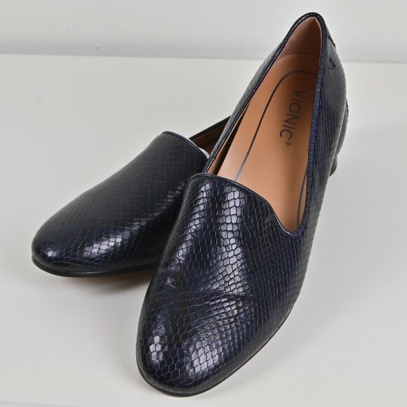 Vionic Willa Boa Leather Snake Print Handmade Slip On Casual Navy Flats US10 UK8 - Picture 16 of 16